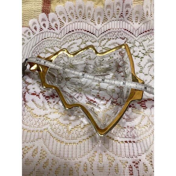 Vintage Christmas Tree Shaped Trinket Dish Clear Glass with Gold Trim - Picture 5 of 7